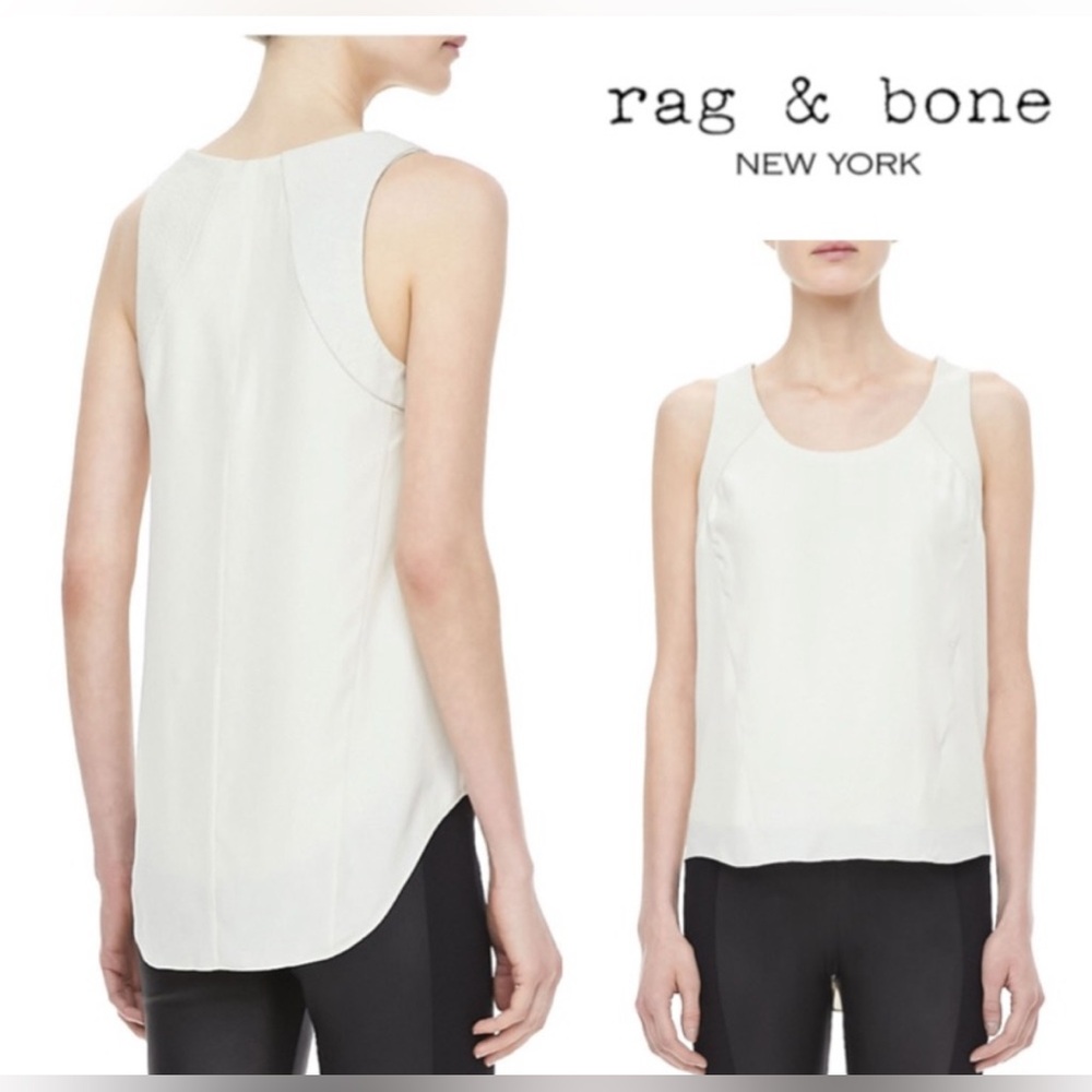 Rag & Bone Jade Silk Sleeveless Blouse Leather Panels Cream XS, Great Condition!